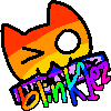 a rainbow cat holding a blinkie in its mouth labelled 'blinkiez'