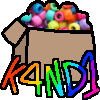 a cardboard box full of beads labelled 'kandi'